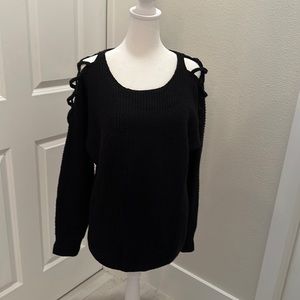 Bar III Wool blend cris cross shoulder black sweater